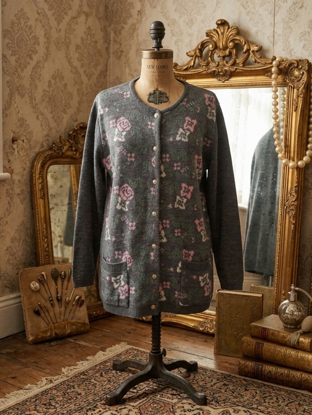 Vintage D’allairds Floral Cardigan Sweater – Women’s Size Large
